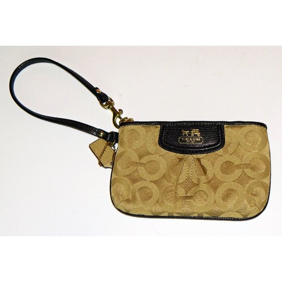 COACH Wristlet Tan/ Beige "C" print fabric w/ Dark Brown Leather Trim w/ hangtag - Picture 1 of 8